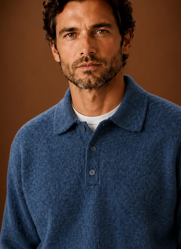 Men’s Long Sleeve Knit Polo Sweater | Nero & Luya