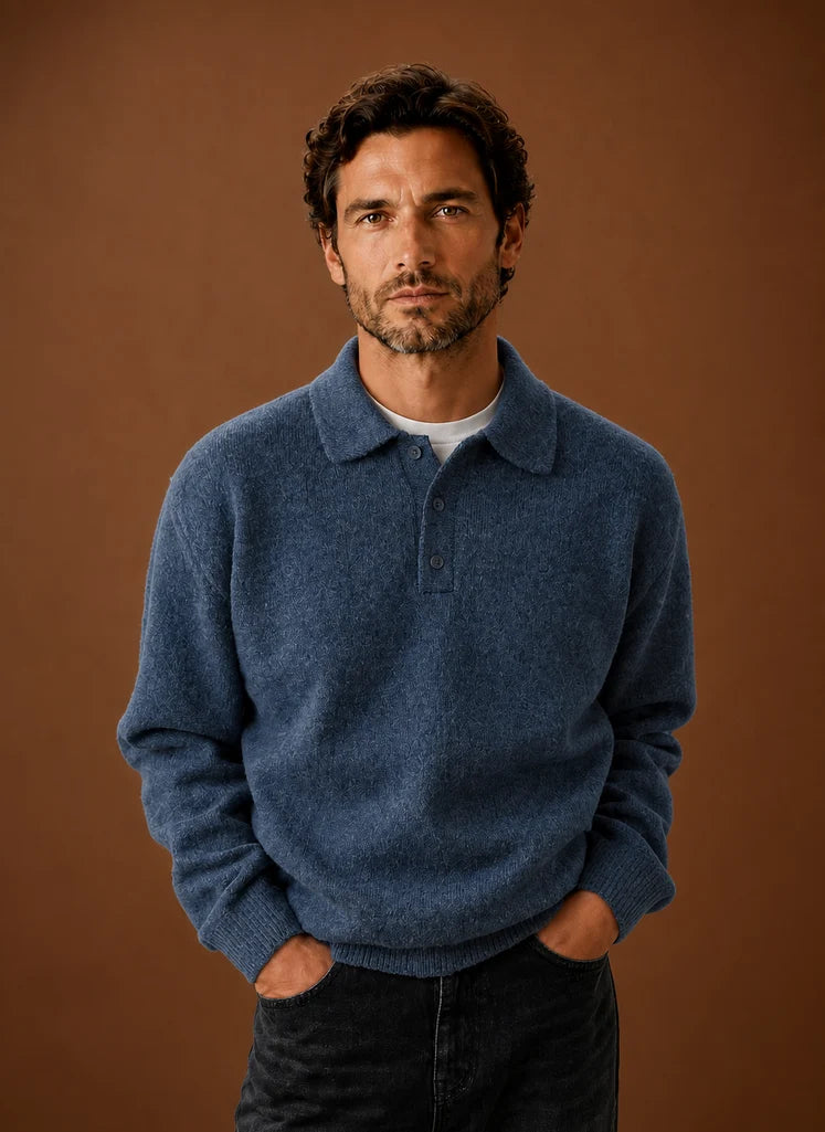 Men’s Long Sleeve Knit Polo Sweater | Nero & Luya