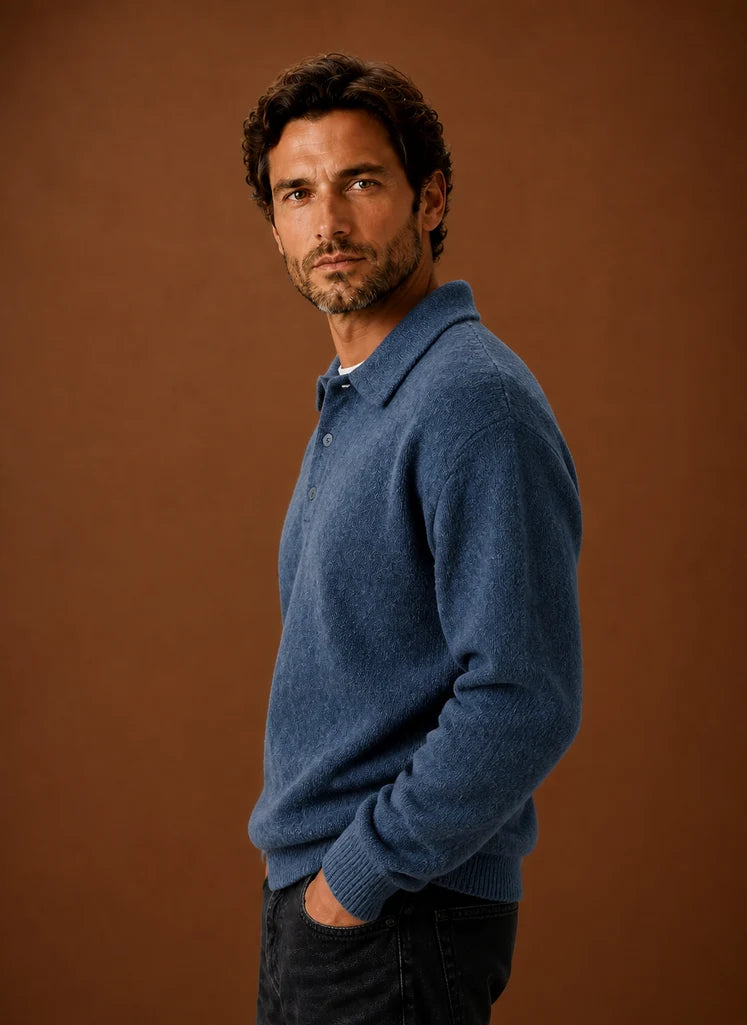 Men’s Long Sleeve Knit Polo Sweater | Nero & Luya