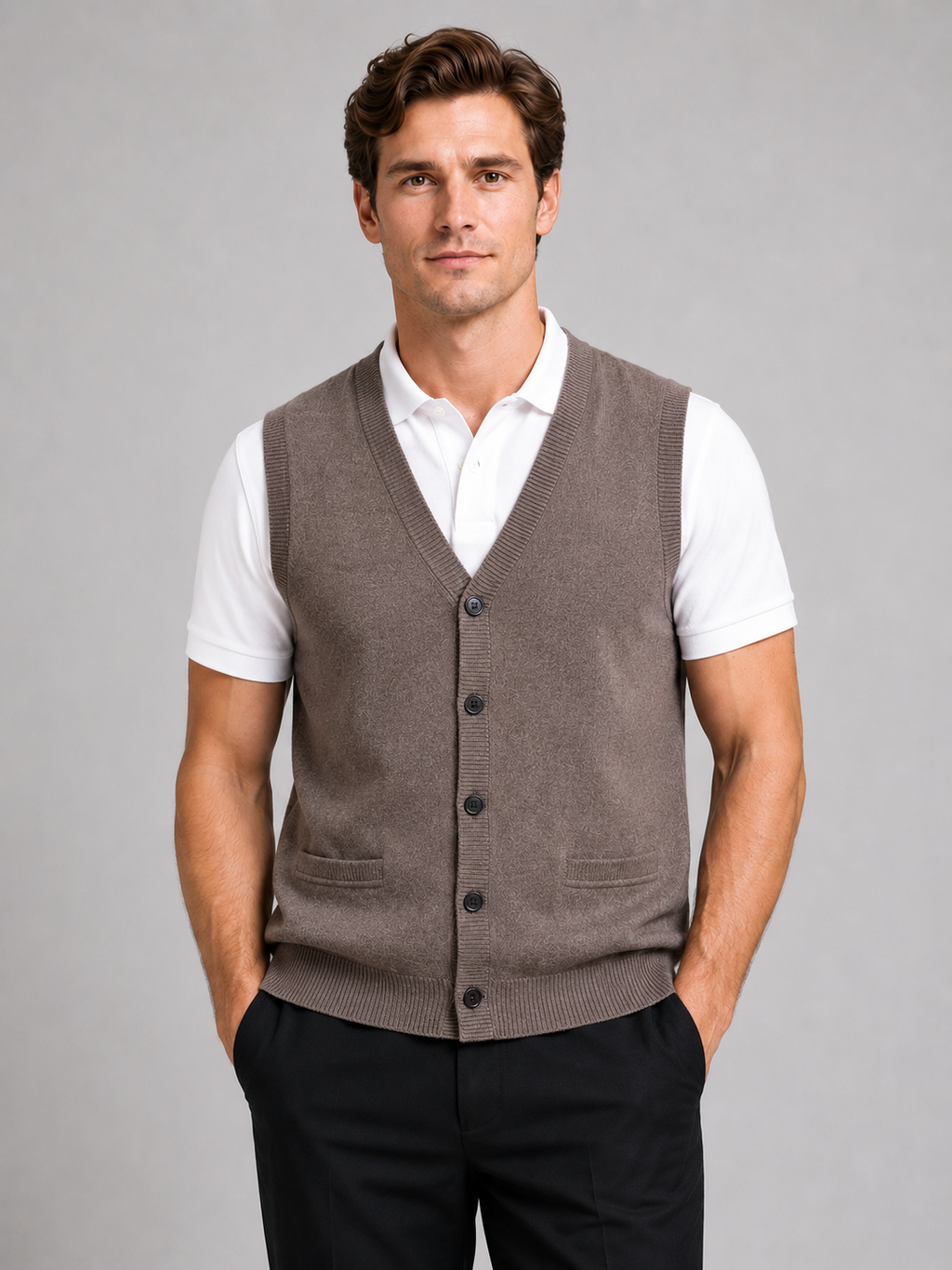 Sleeveless Sweater Men's in Brown