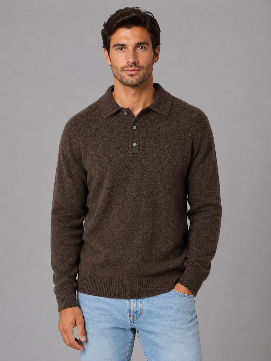 Polo Sweater in Brown