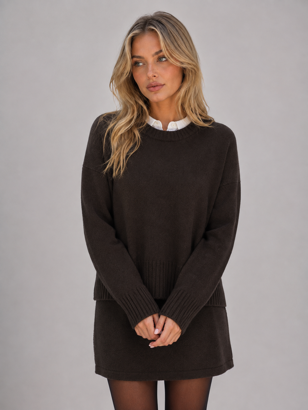 Jumper & Skirt Co-Ord Set in Brown
