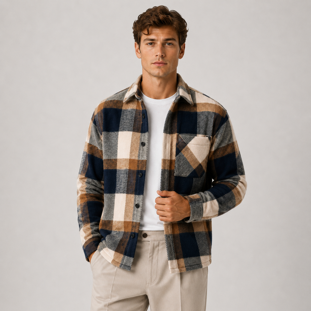 Flannel Shirt Jacket in Brown