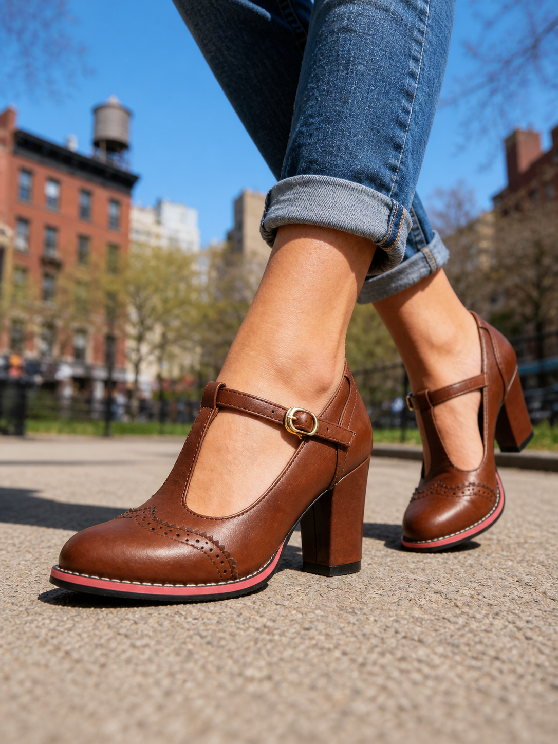 T-Bar Brogue Shoes in Brown