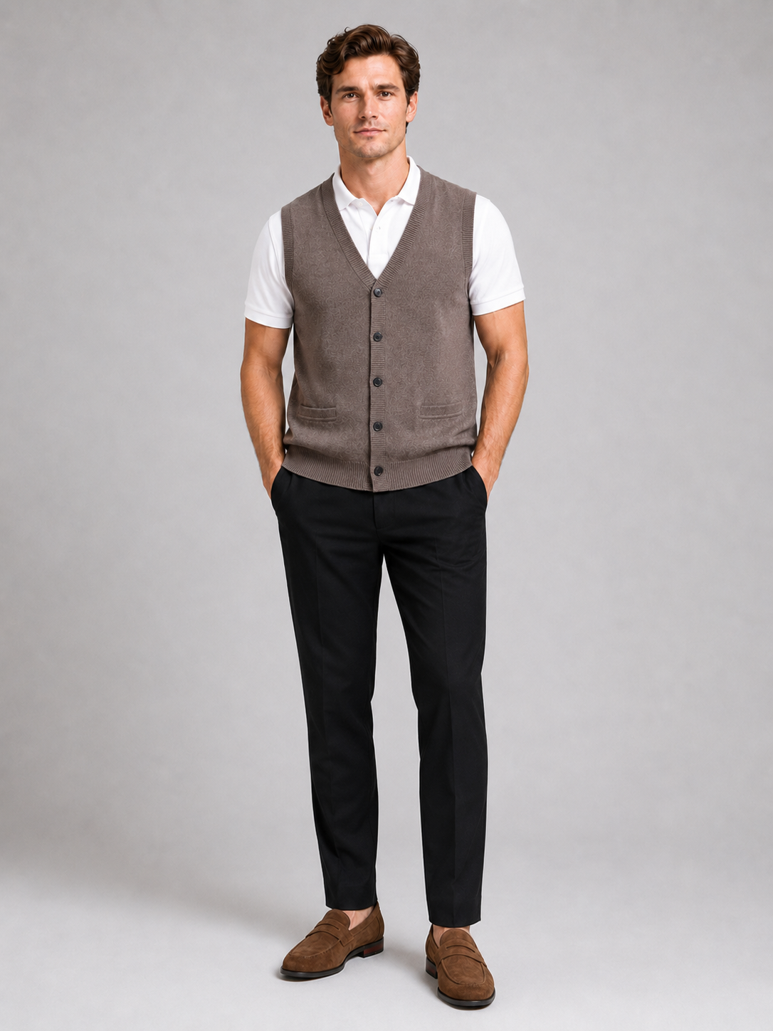 Sleeveless Sweater Men's in Brown