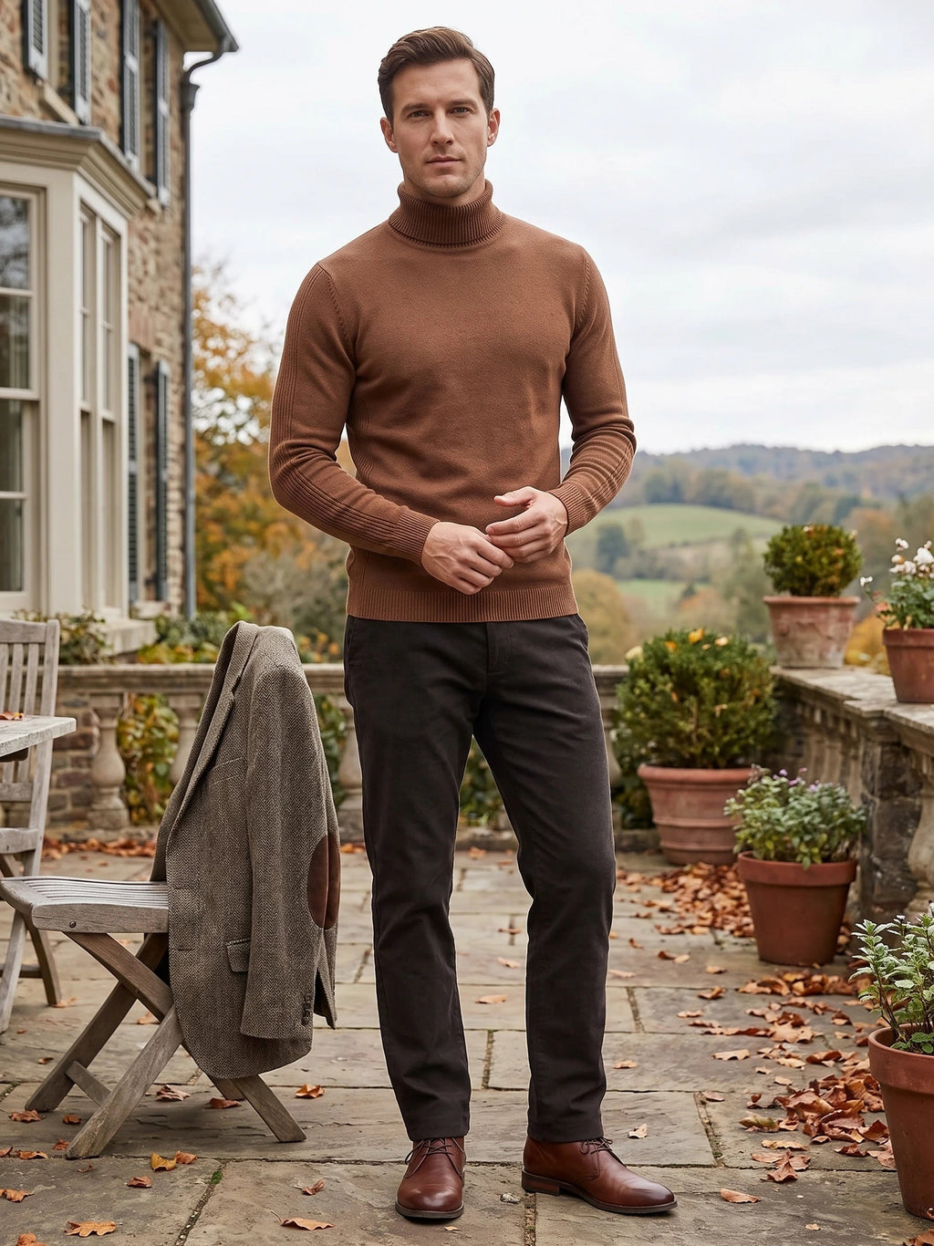 Men's Turtleneck Sweater in Brown