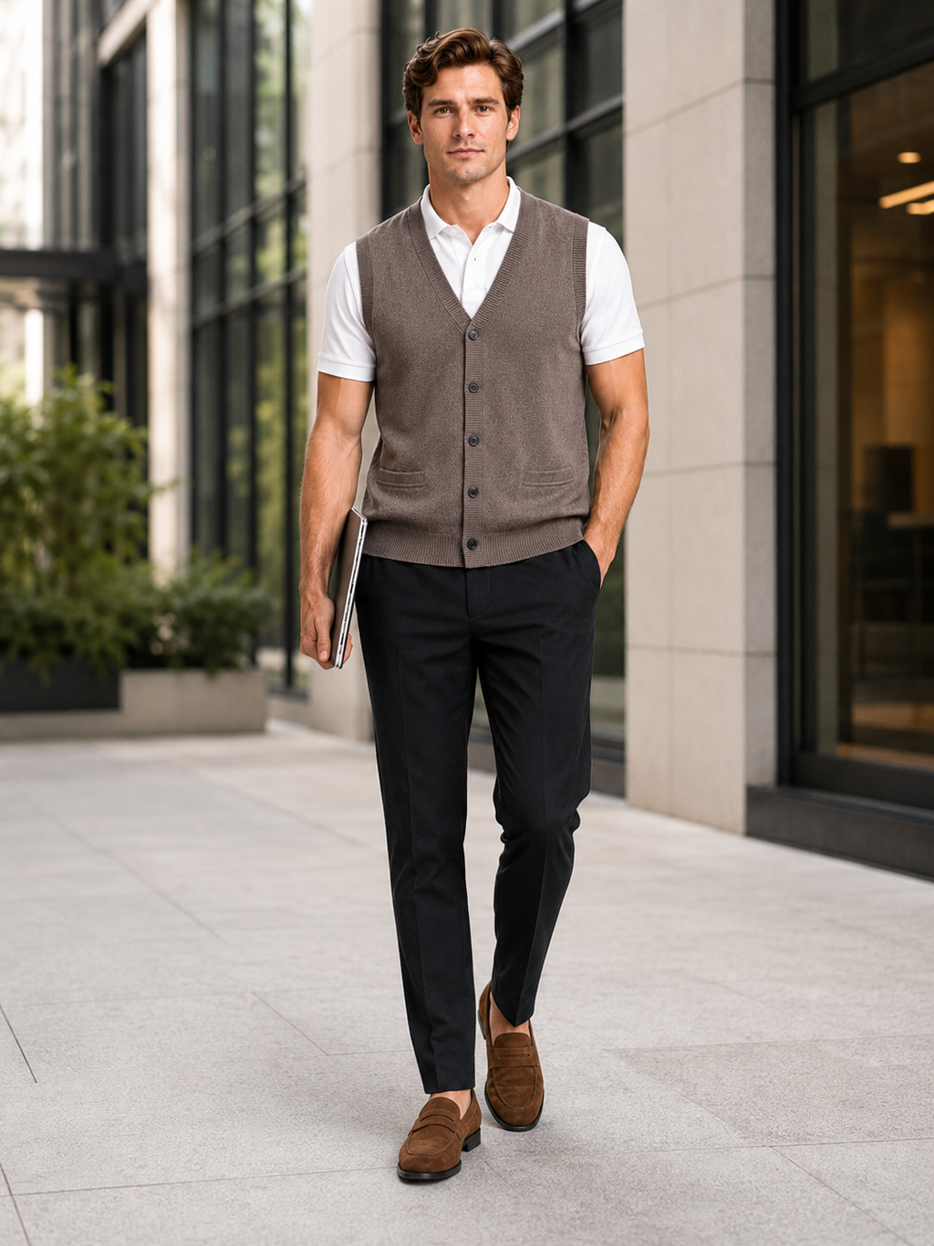 Sleeveless Sweater Men's in Brown