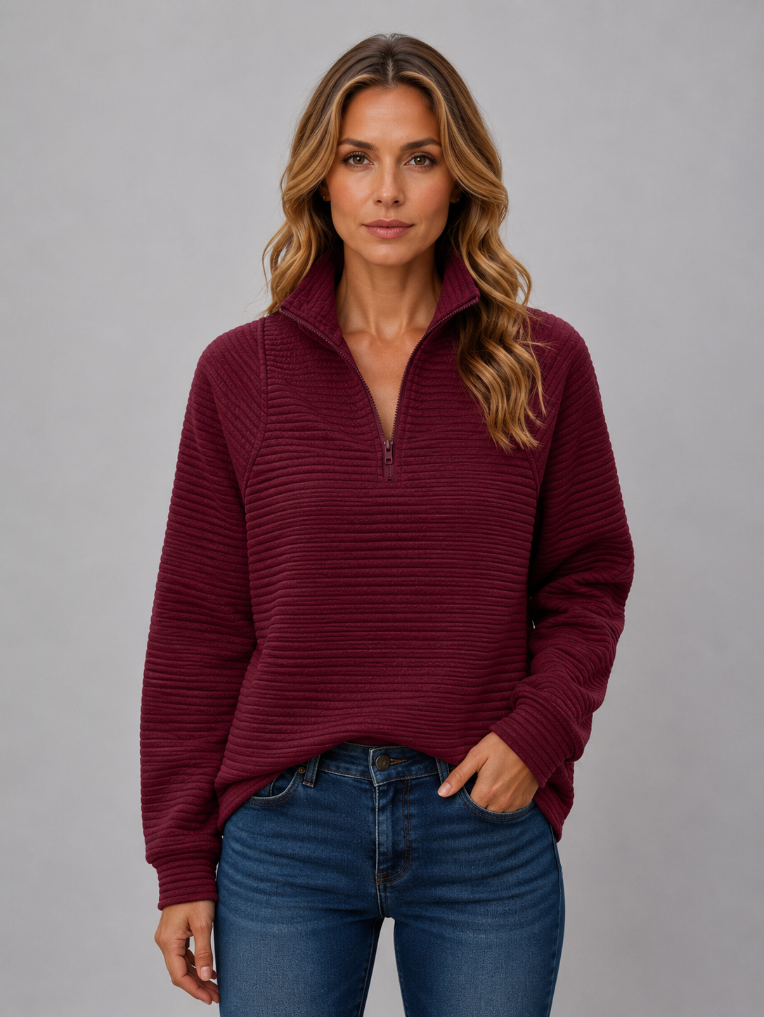 Half Zip Sweater in Burgundy