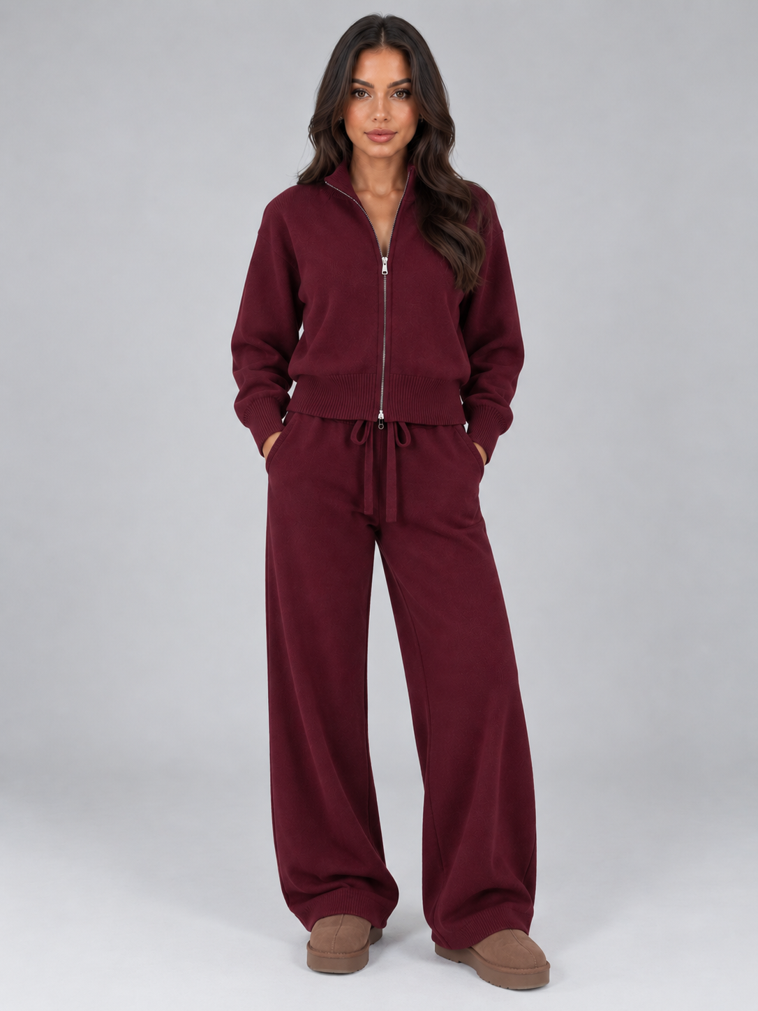 Knit Co-Ord Set in Burgundy