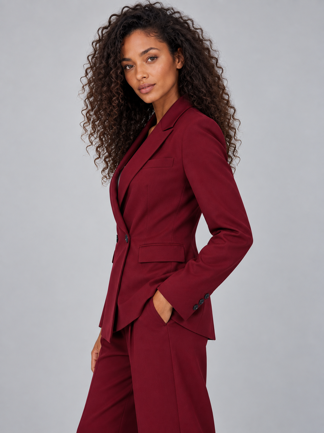 Trouser Suit Set in Burgundy