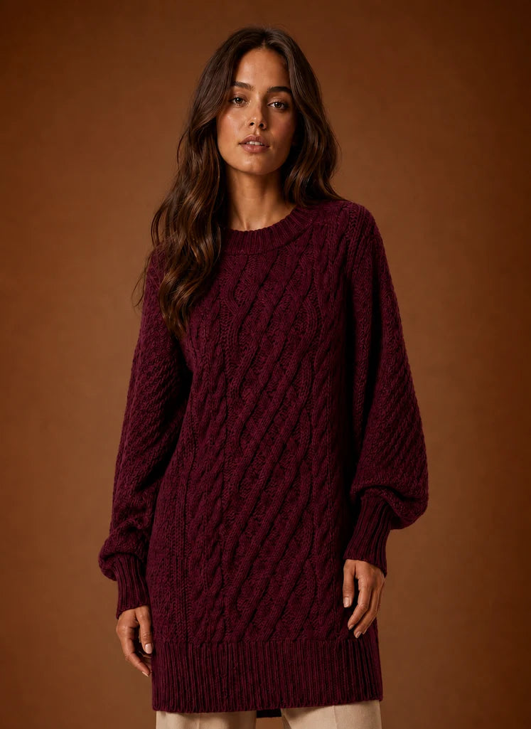 Women's Oversized Cable Knit Sweater Dress | Nero & Luya