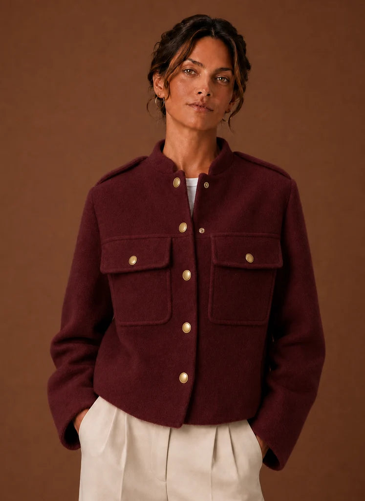 Women's Cropped Jacket - Button-Front Short Coat | Nero & Luya