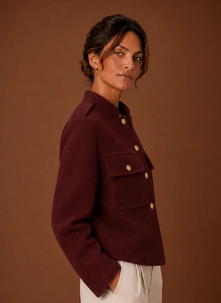 Women's Cropped Jacket - Button-Front Short Coat | Nero & Luya