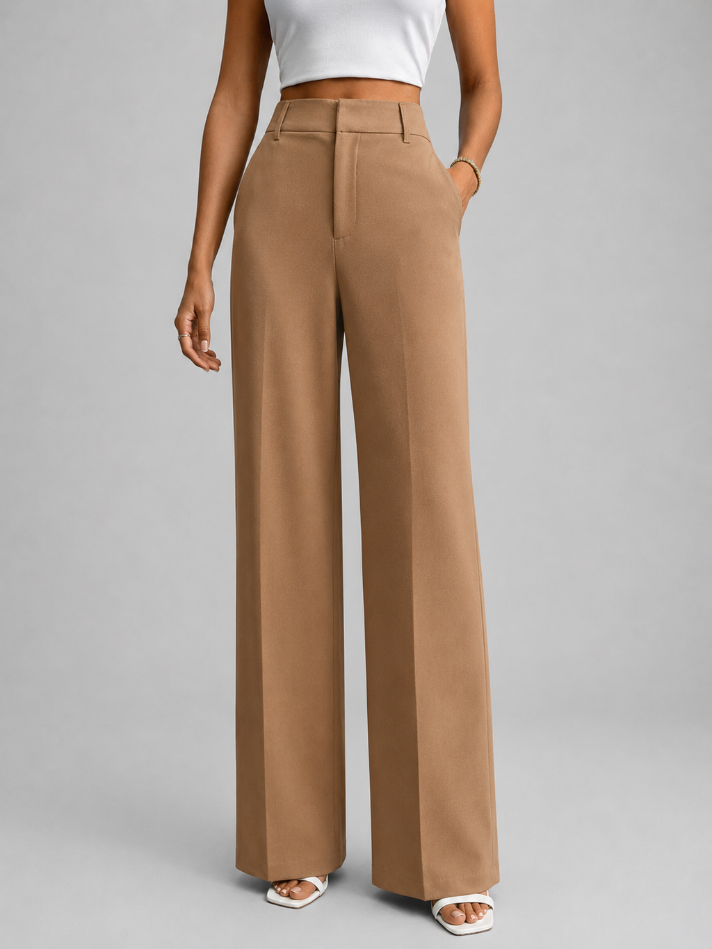 Women's Wide Leg Trousers in Camel