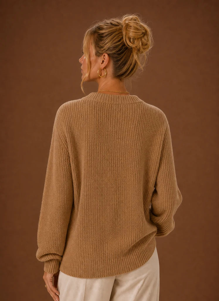 Women's V-Neck Knit Cardigan - Button Front Long Sleeve Sweater | Nero & Luya