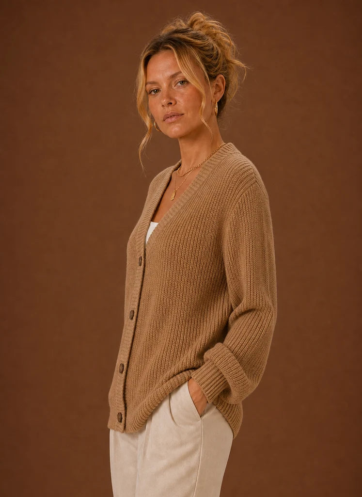 Women's V-Neck Knit Cardigan - Button Front Long Sleeve Sweater | Nero & Luya