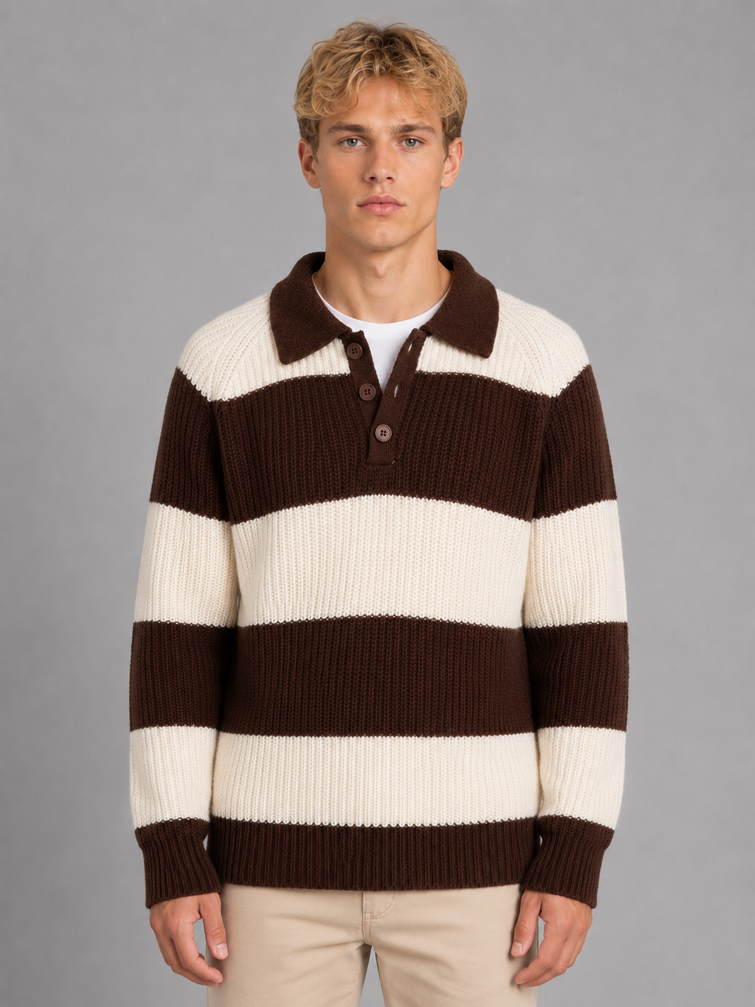 Polo Sweater in Chocolate Brown