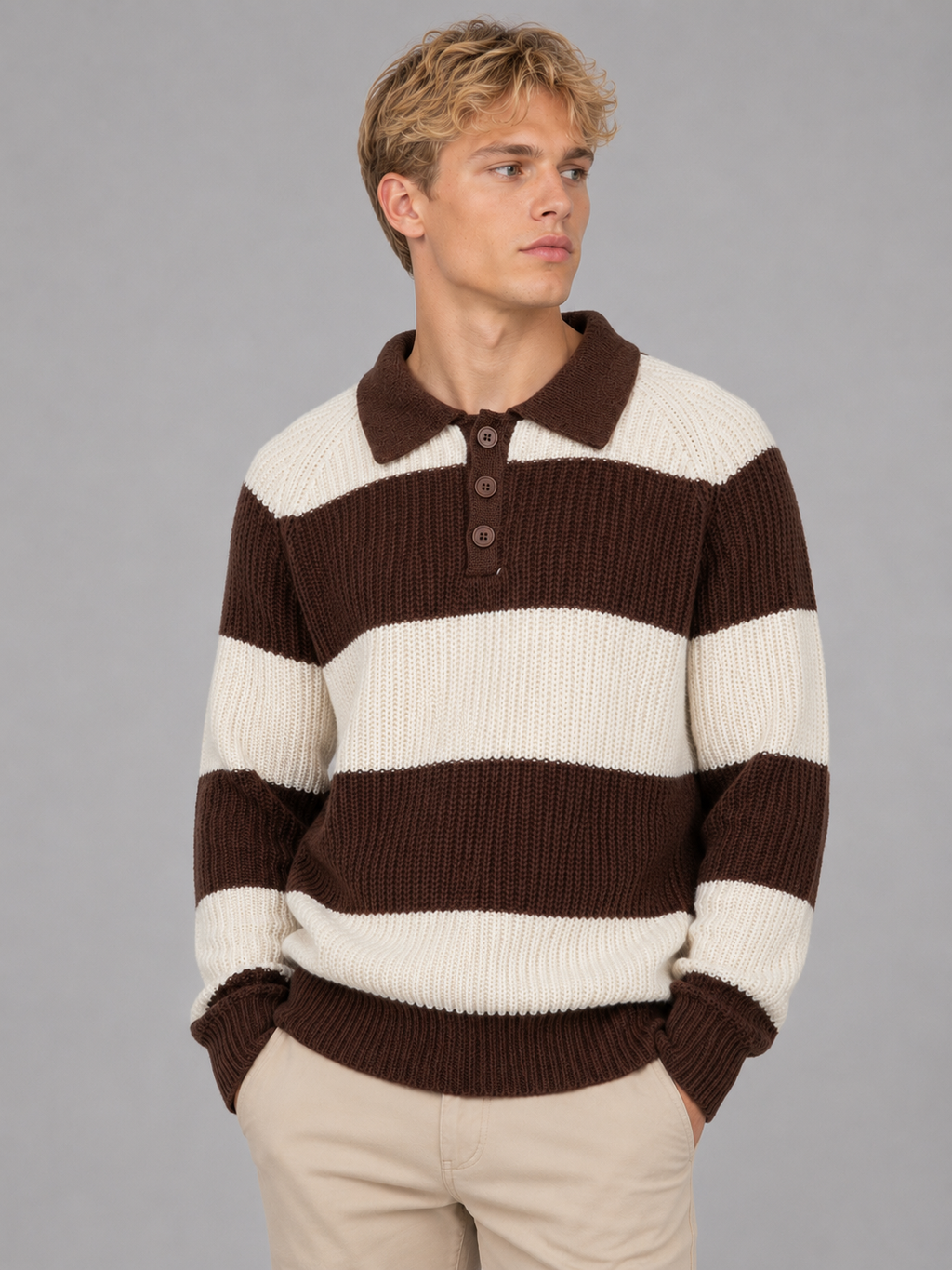 Polo Sweater in Chocolate Brown