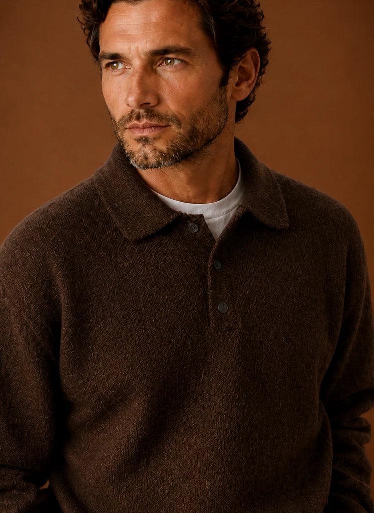 Men’s Long Sleeve Knit Polo Sweater | Nero & Luya