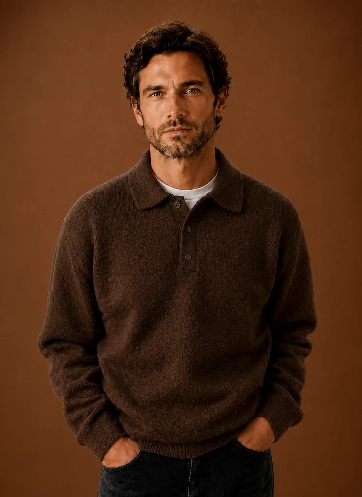 Men’s Long Sleeve Knit Polo Sweater | Nero & Luya