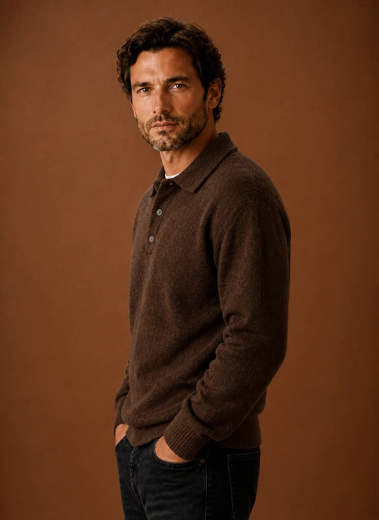 Men’s Long Sleeve Knit Polo Sweater | Nero & Luya