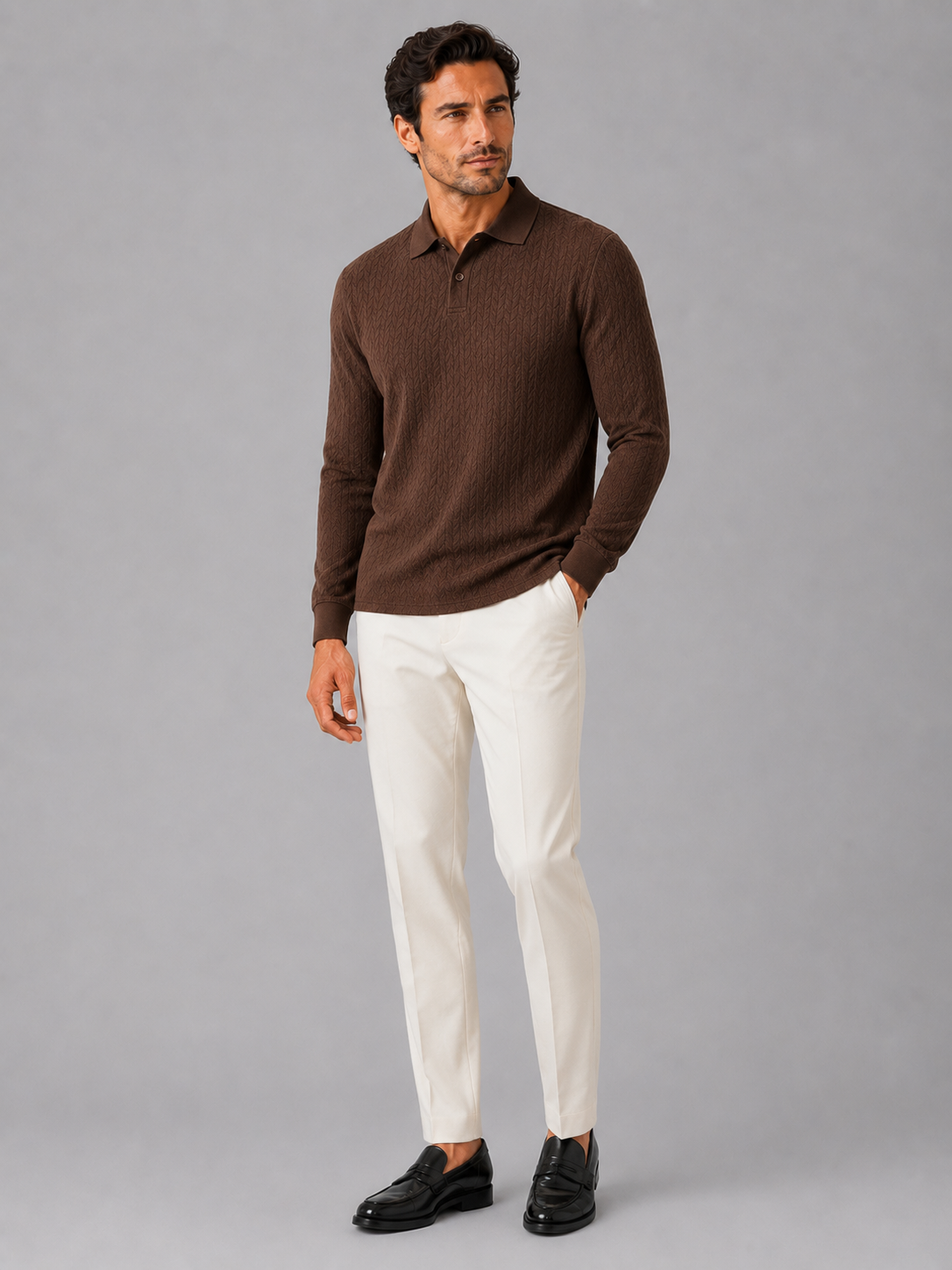 Men's Long Sleeve Polo Shirt – Smooth Knit Business Casual Polo | Nero & Luya