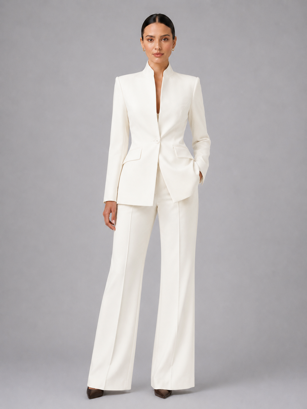 Women's Tailored Pantsuit – Blazer & Wide Leg Pants Two Piece Set | Nero & Luya