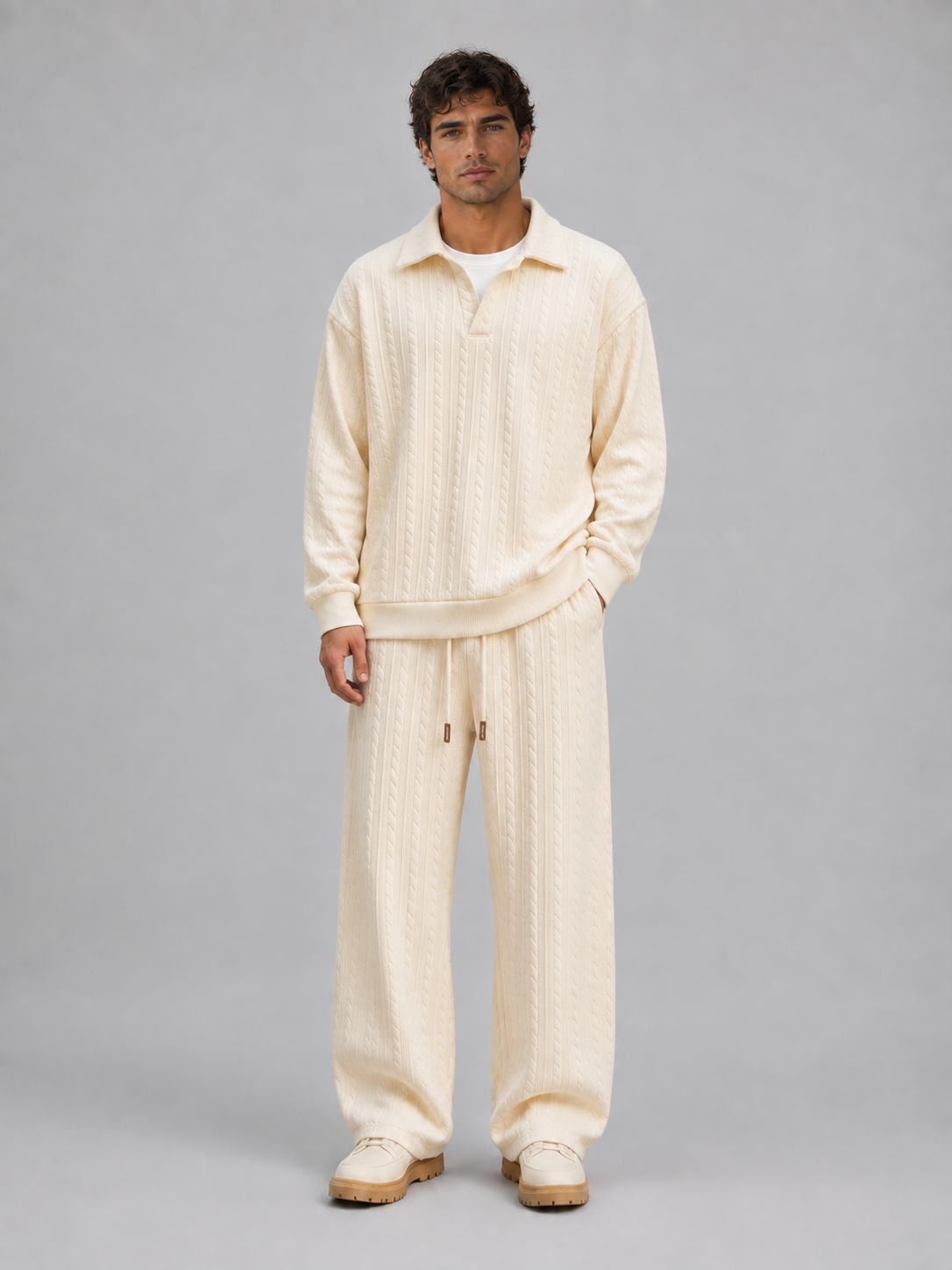 Two-Piece Knit Set in Cream