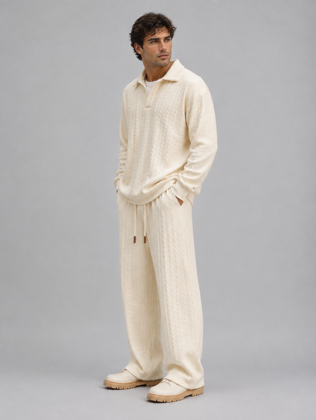 Two-Piece Knit Set in Cream