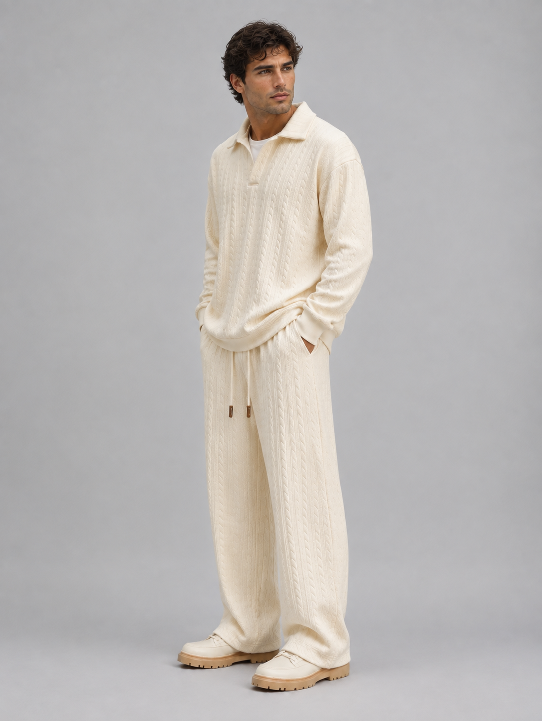 Two-Piece Knit Set in Cream