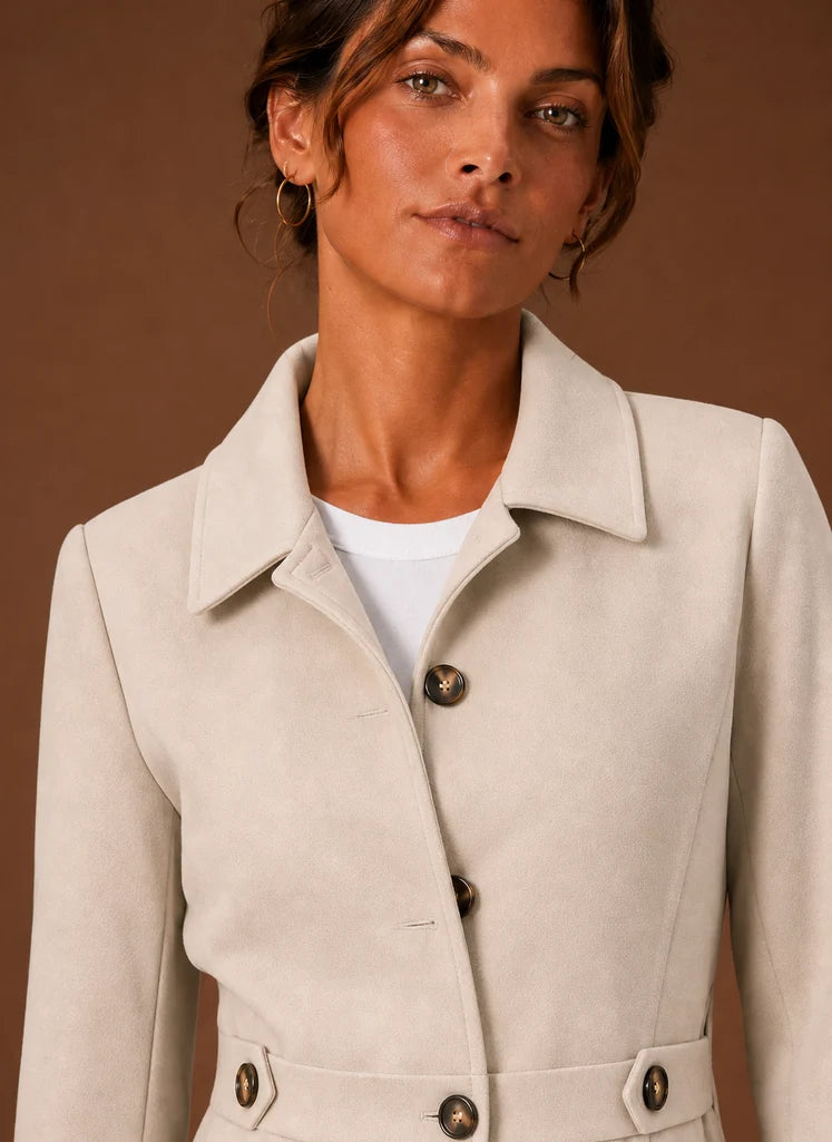 Women's Trench Coat - Mid-Length Button Front Jacket | Nero & Luya