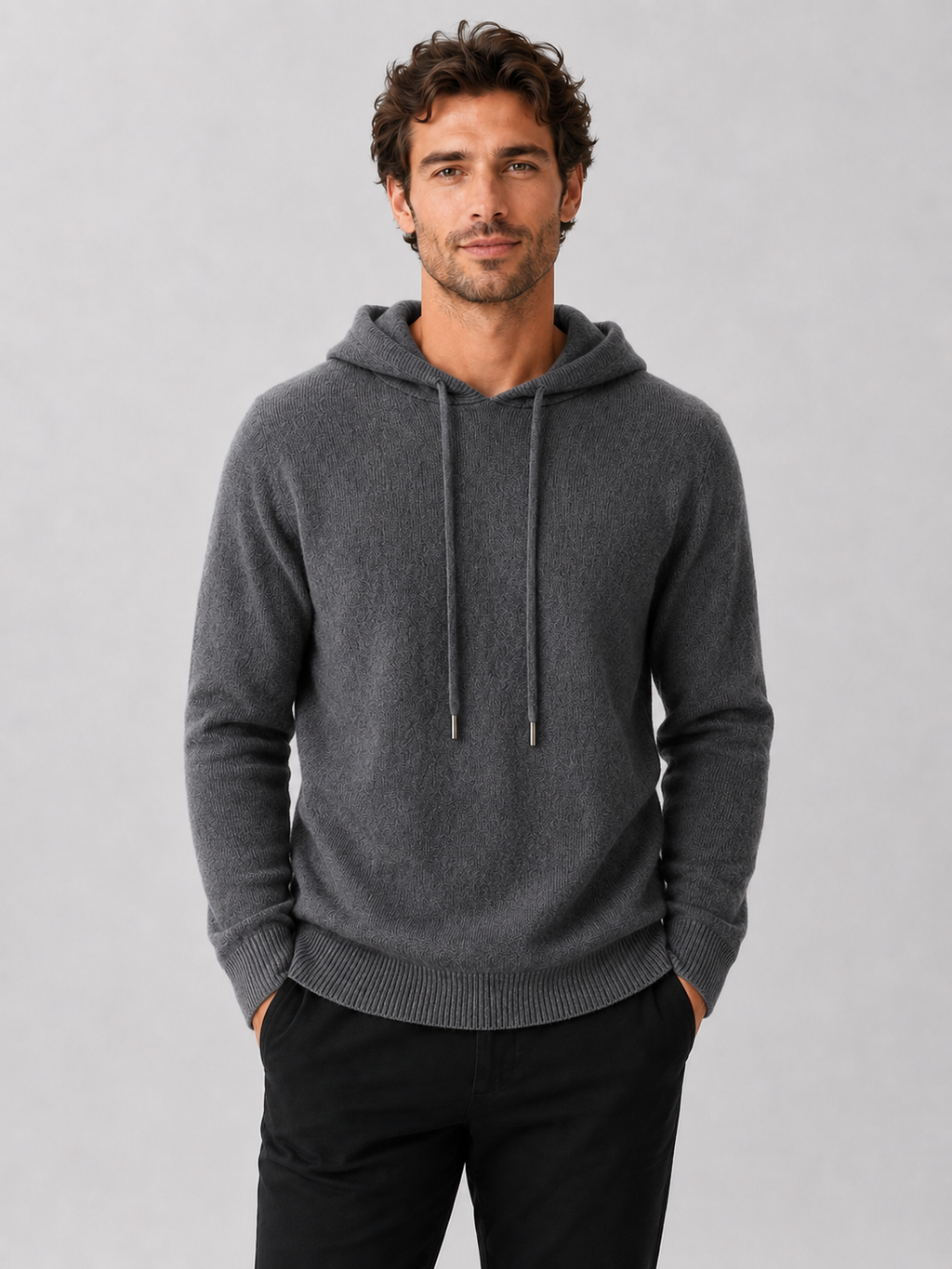 Men's Grey Hooded Sweatshirt in Dark Gray