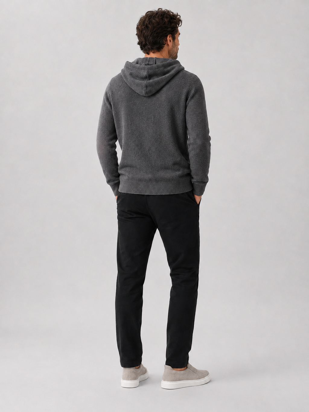 Men's Grey Hooded Sweatshirt in Dark Gray