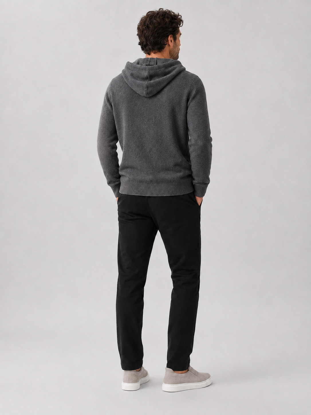 Men's Grey Hooded Sweatshirt in Dark Gray