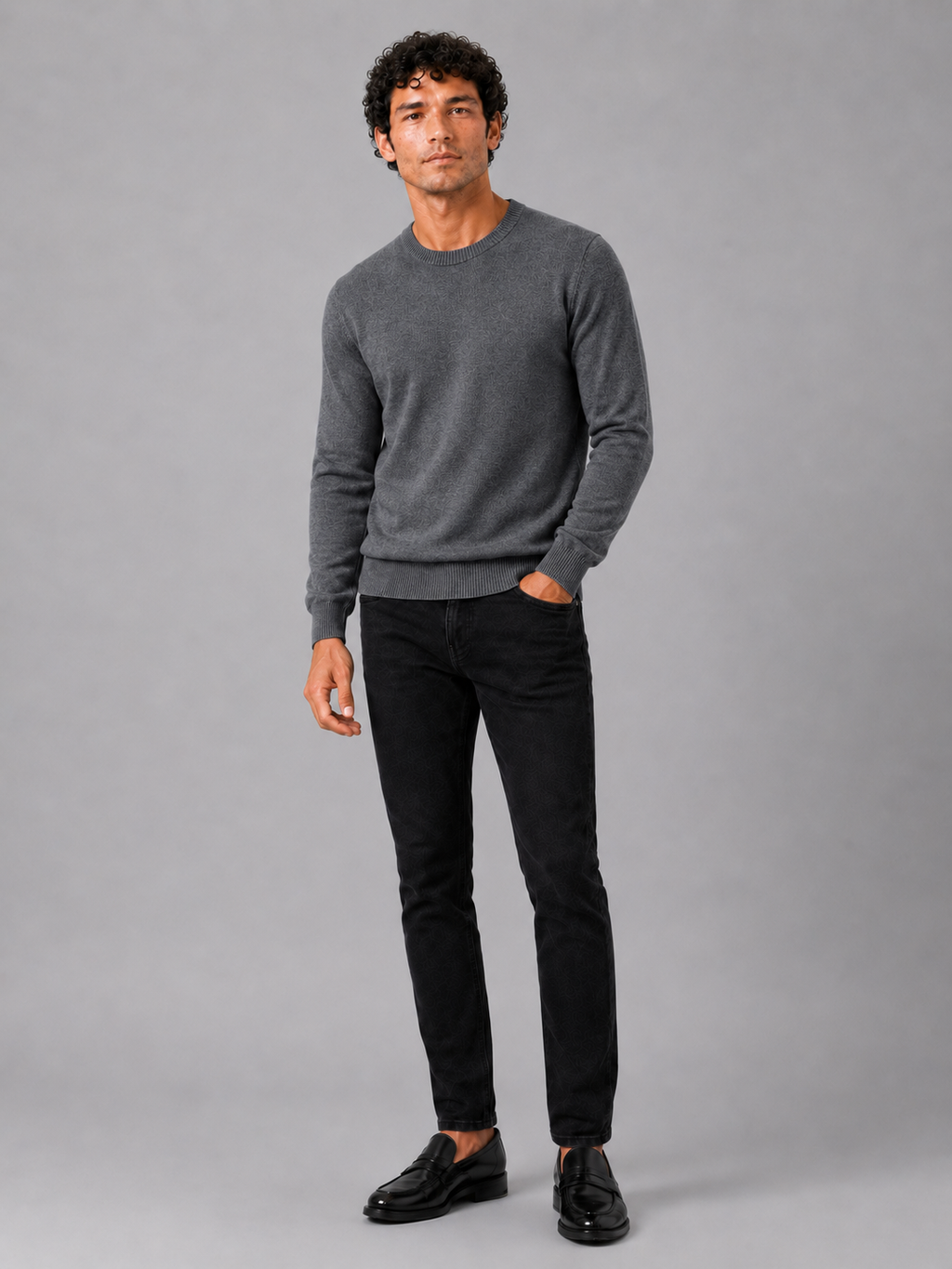 Men'S Wool Pullover in Dark Gray