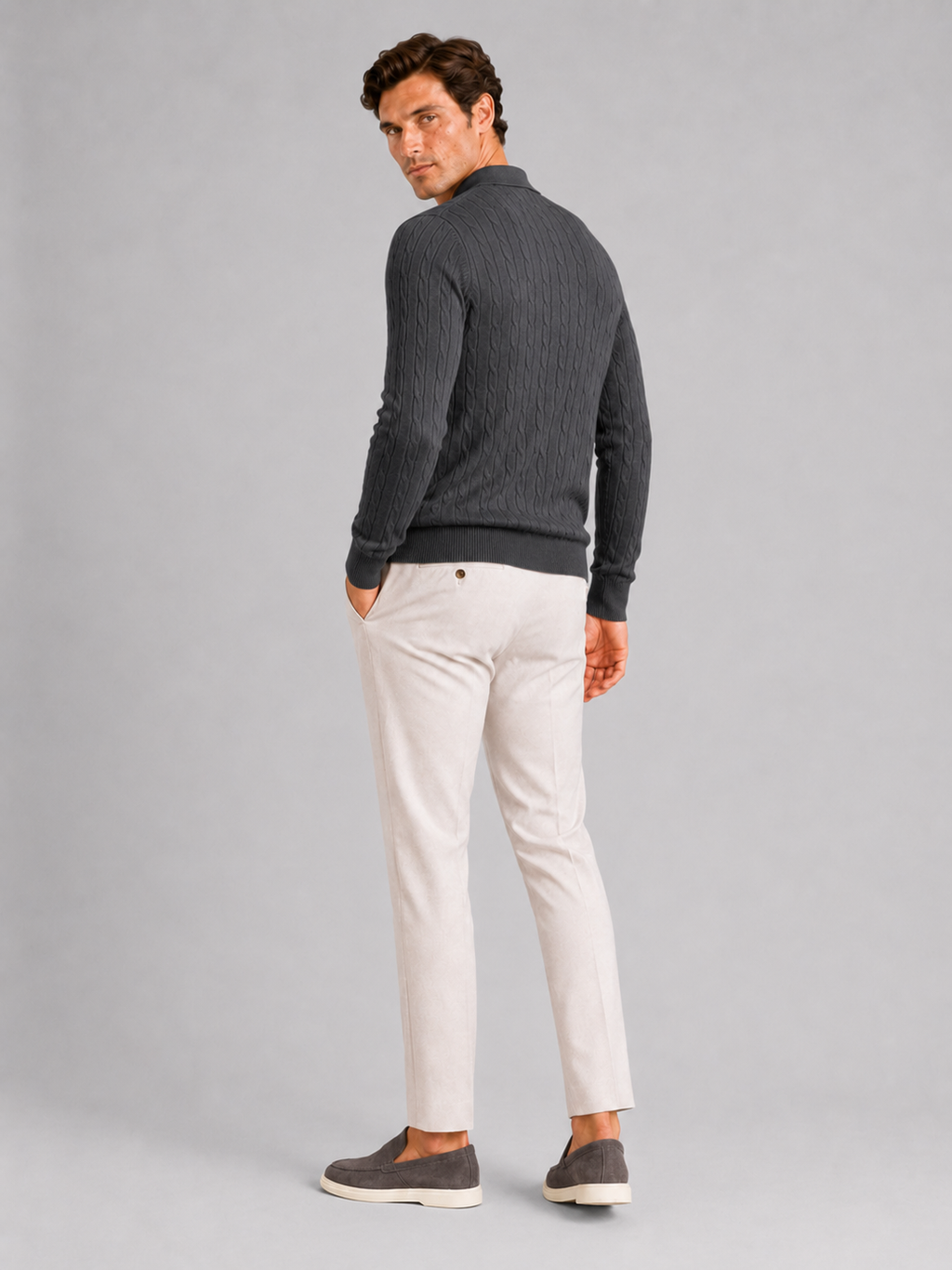 Men's Cable Knit Polo Sweater – Long Sleeve Collared Winter Knit | Nero & Luya