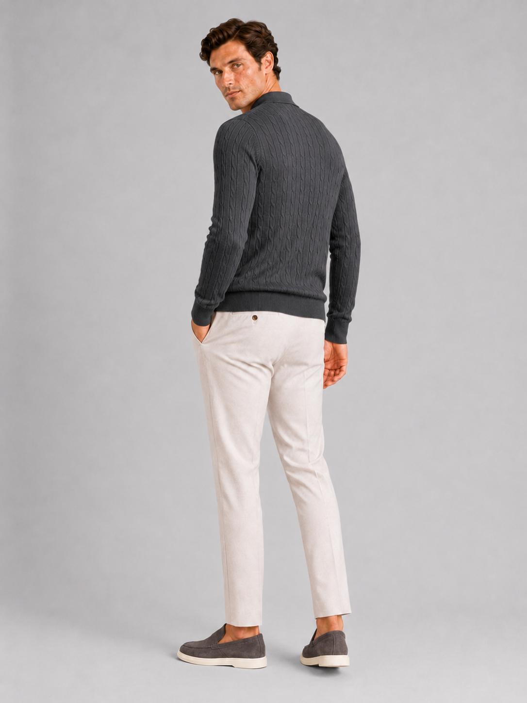 Men's Cable Knit Polo Sweater – Long Sleeve Collared Winter Knit | Nero & Luya