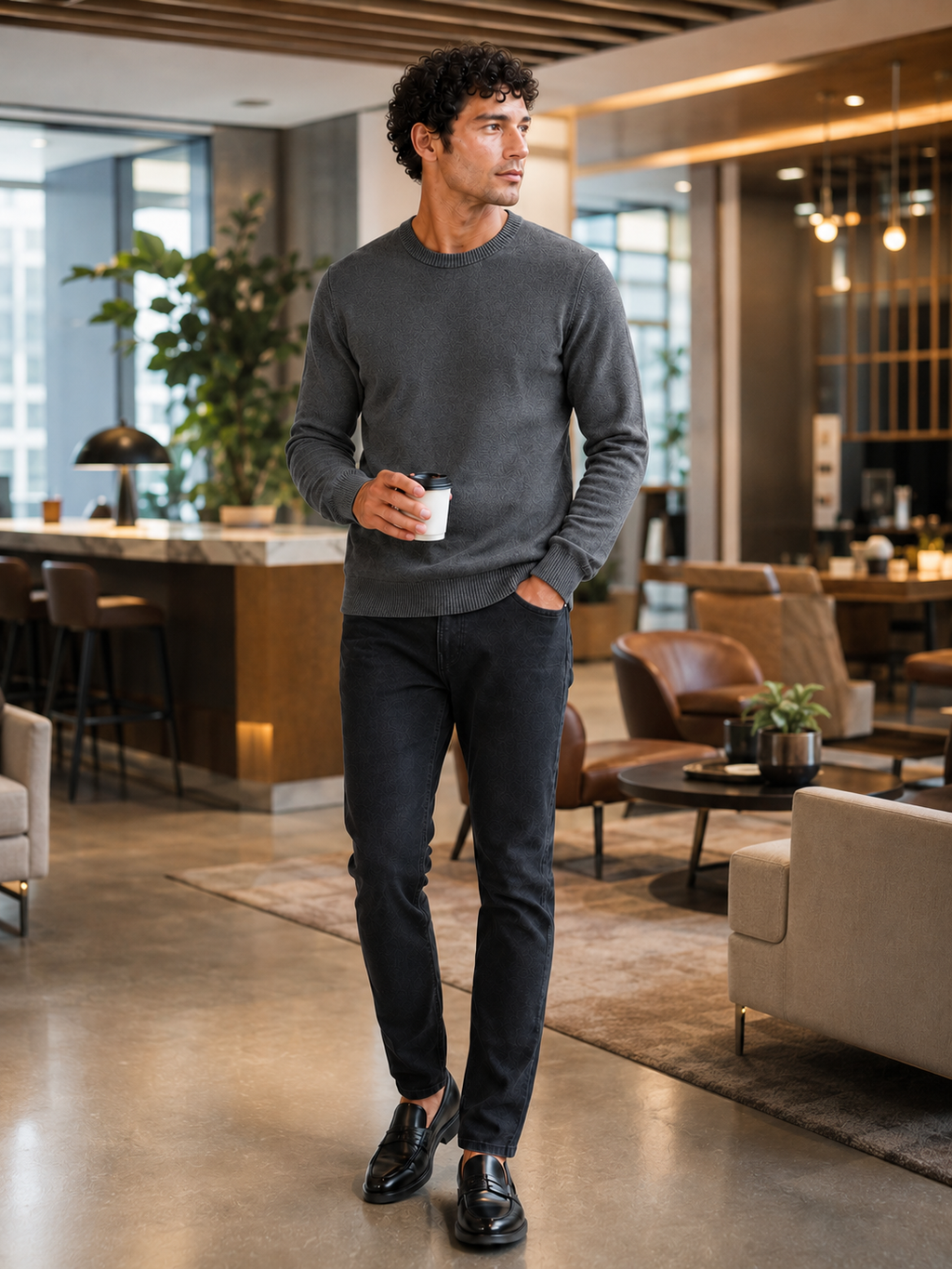 Men'S Wool Pullover in Dark Gray