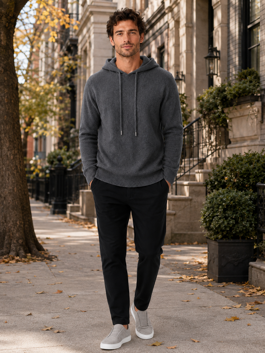 Men's Grey Hooded Sweatshirt in Dark Gray