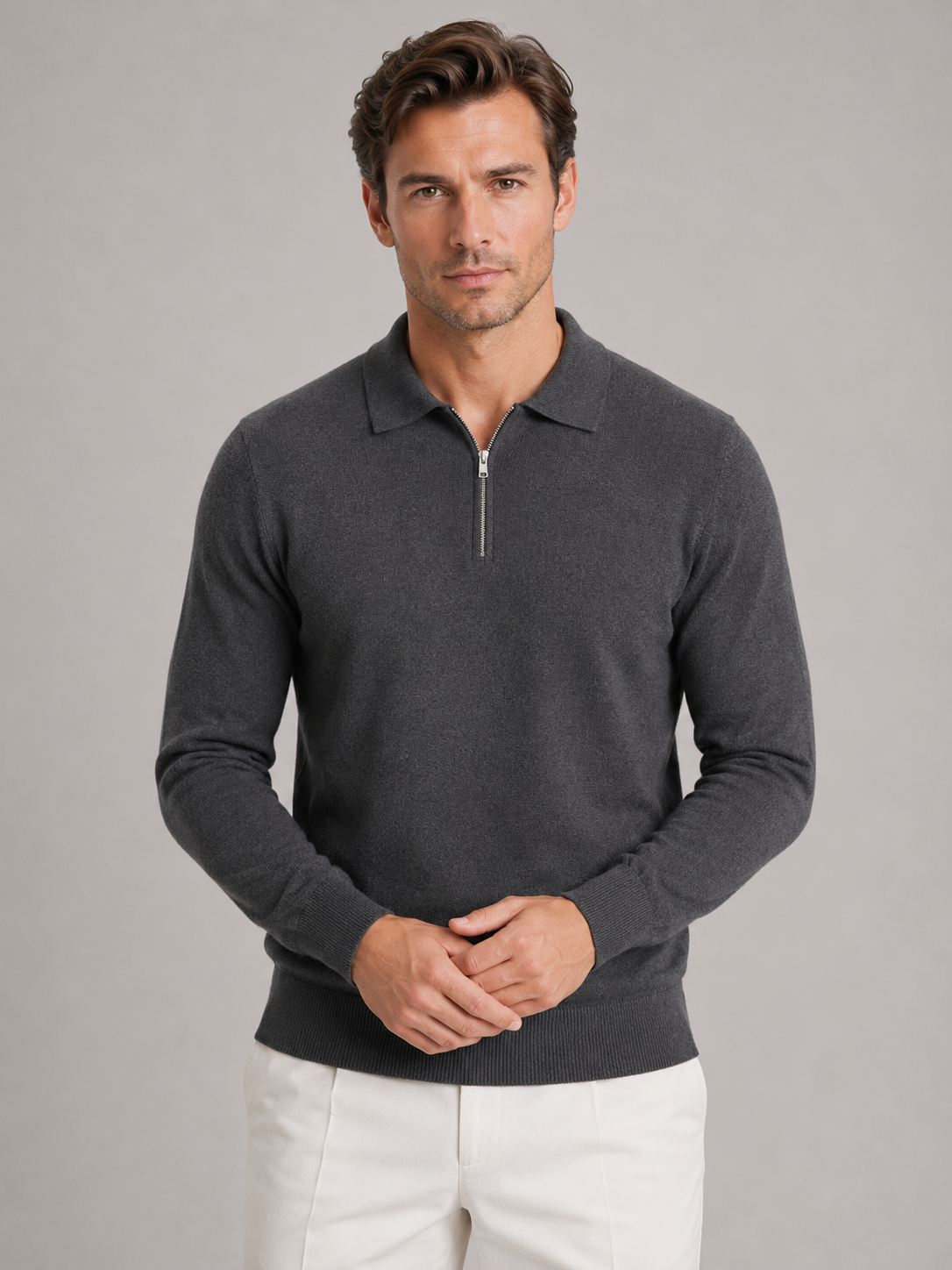 Polo Sweater in Dark Grey