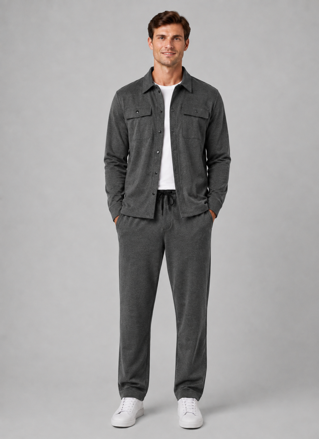 Overshirt & Trousers Set in Dark Grey