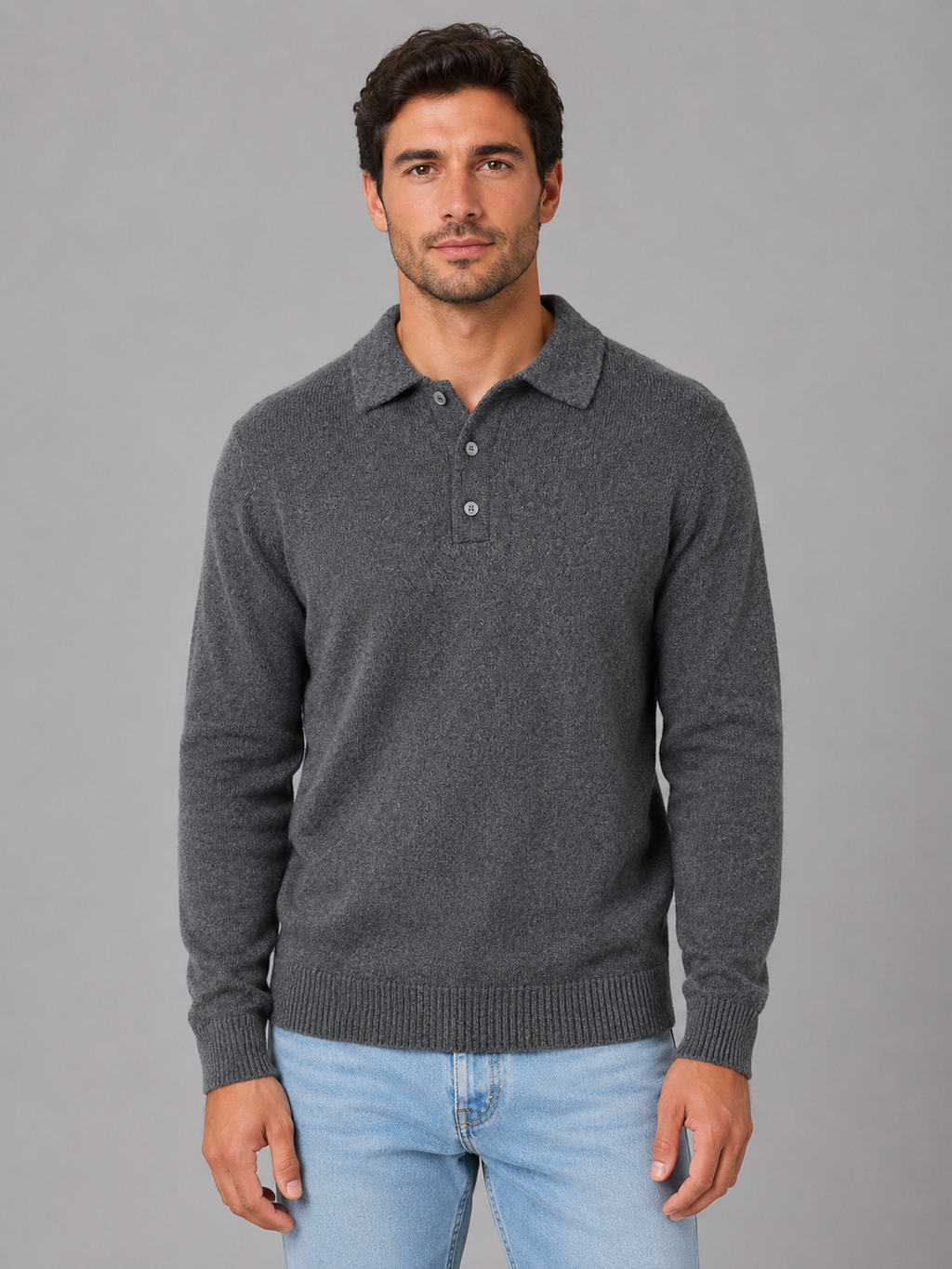 Polo Sweater in Dark Grey