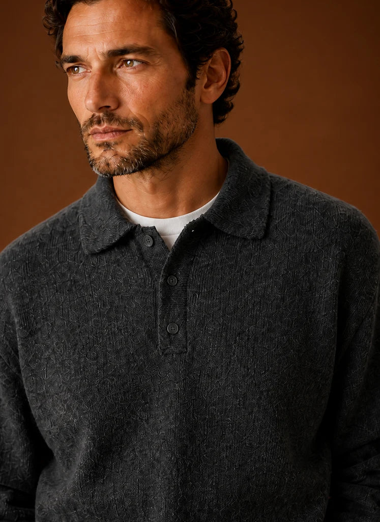 Men’s Long Sleeve Knit Polo Sweater | Nero & Luya