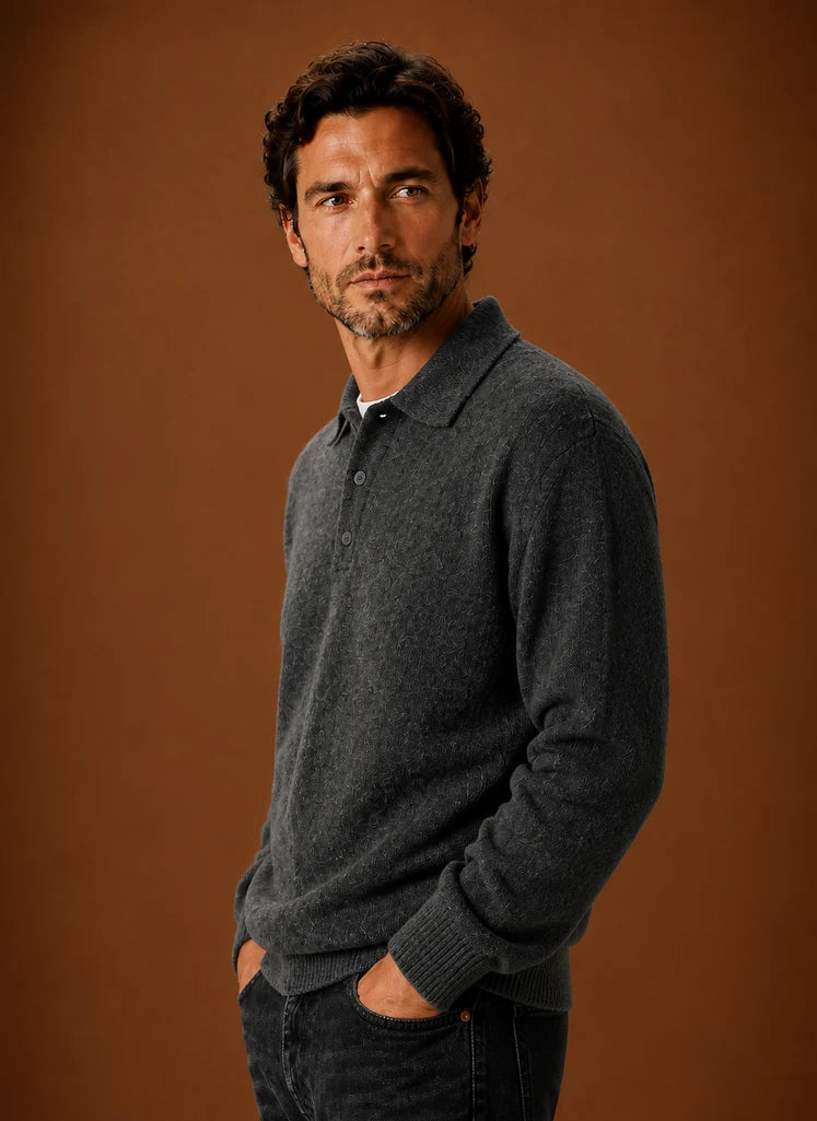 Men’s Long Sleeve Knit Polo Sweater | Nero & Luya