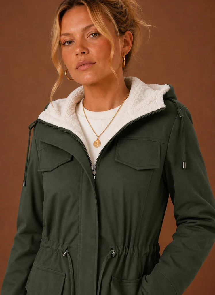 Women's Parka Jacket - Hooded Fleece-Lined Long Winter Coat | Nero & Luya