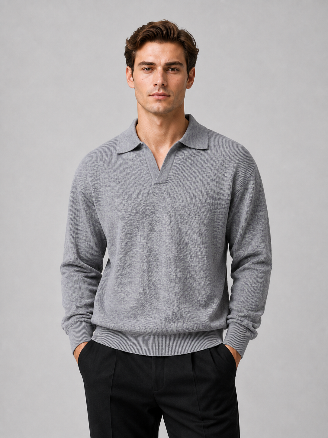 Men's Knit Polo in Gray