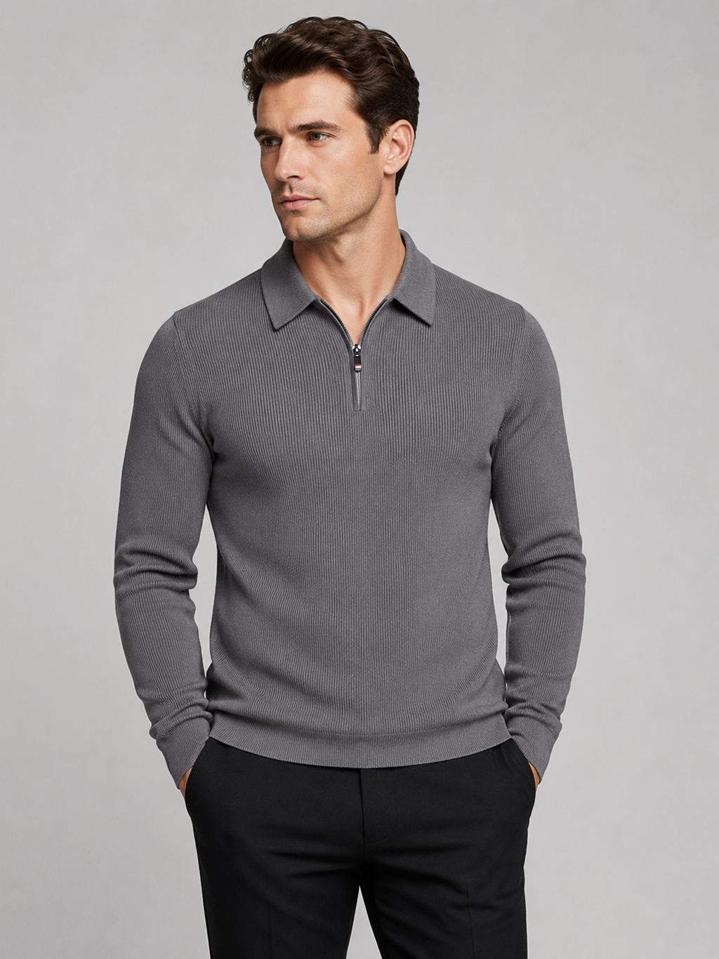 Men's Quarter Zip Long Sleeve Polo – Regular Fit Smooth Knit Top | Nero & Luya