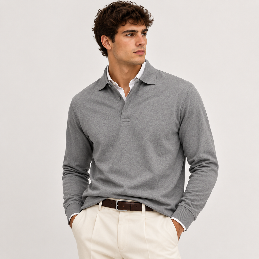 Polo Shirts Men Long Sleeve in Gray