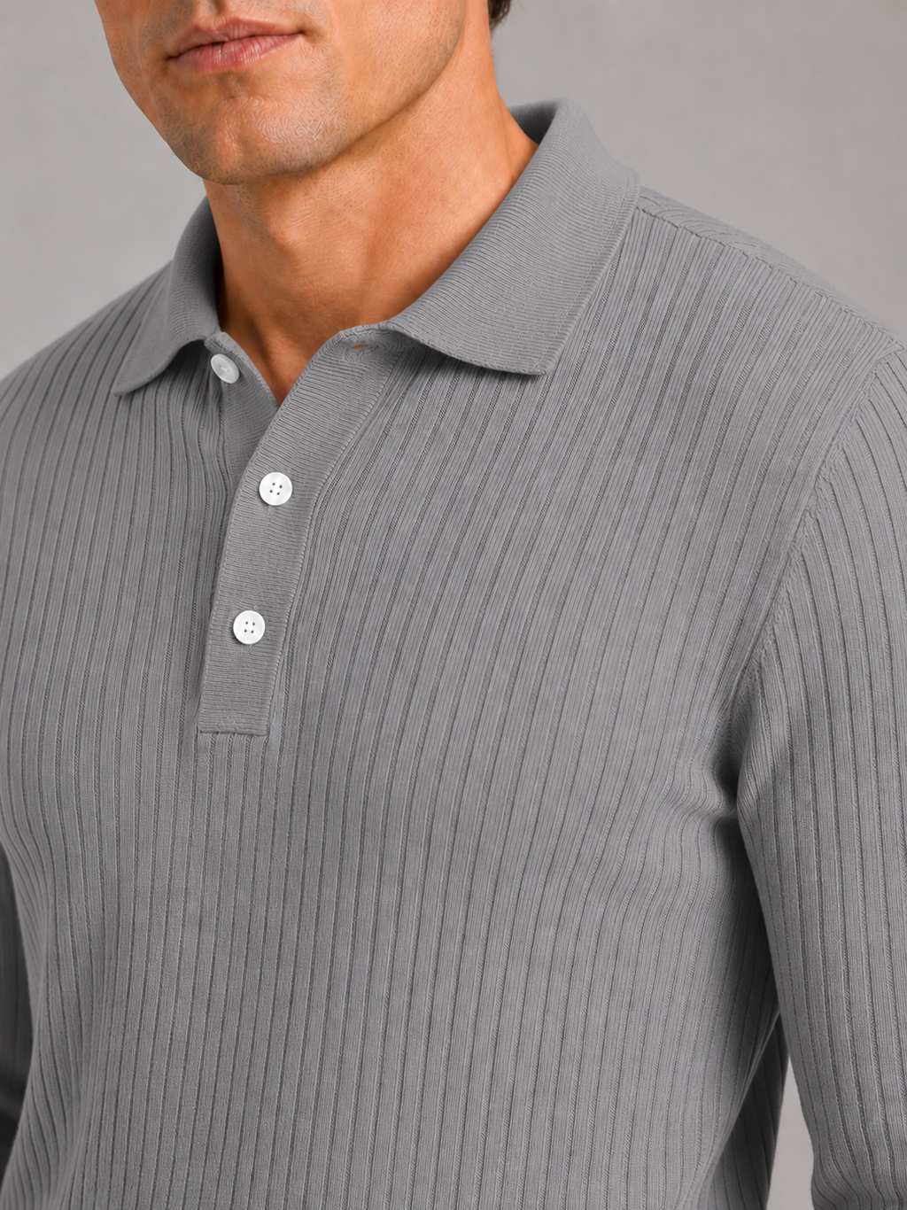 Men's Ribbed Long Sleeve Polo Shirt – Lightweight Knit Button Polo | Nero & Luya