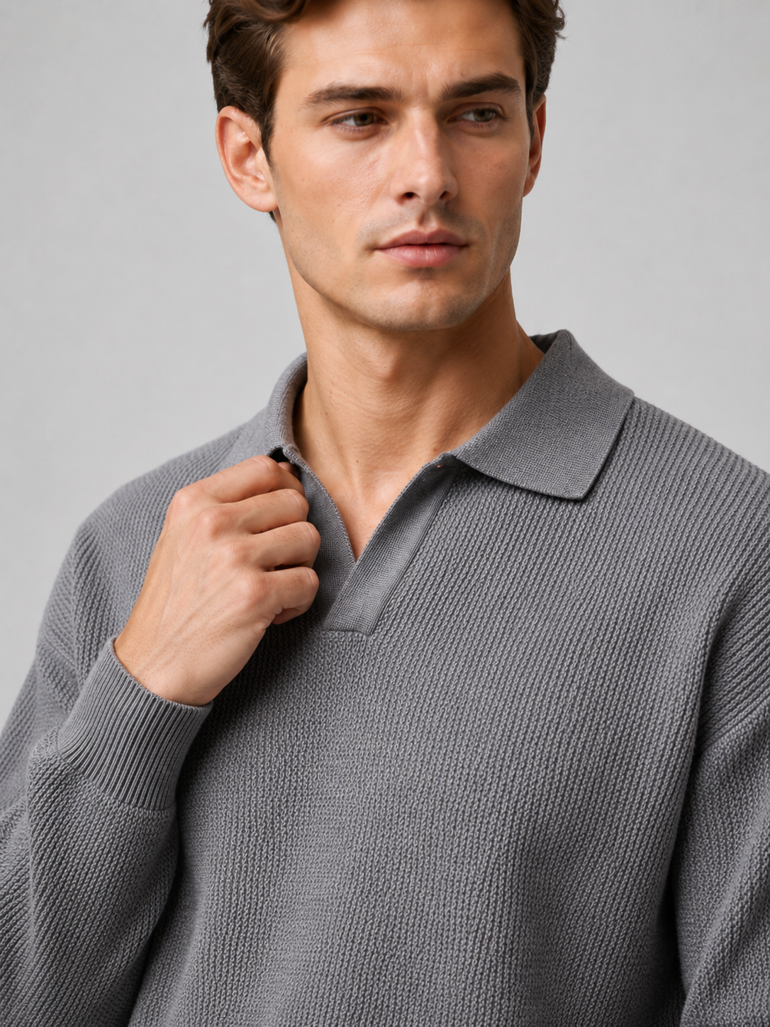 Men's Knit Polo in Gray